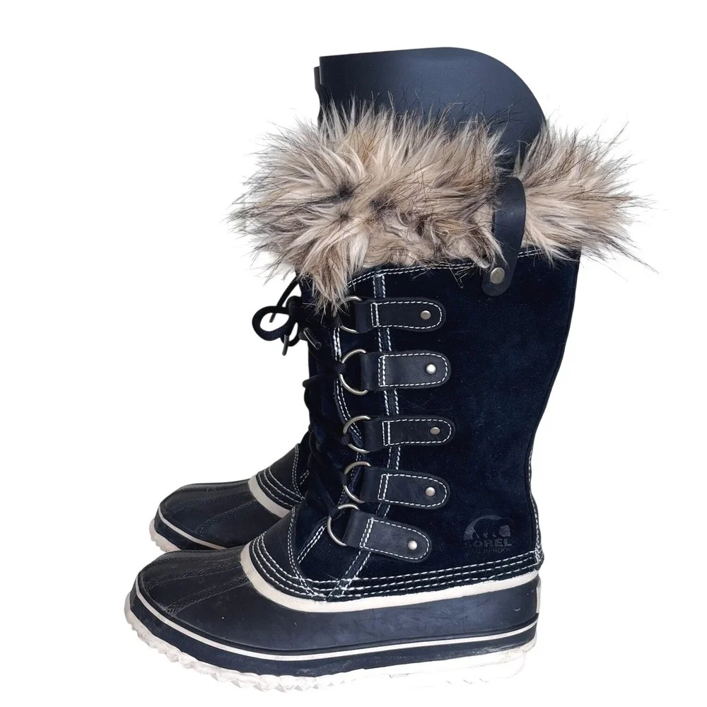 SOREL Womens Joan of Arctic Winter Boot 6 Black Suede Waterproof Faux Fur Snow